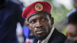  Bobi Wine speaks to the media outside his home in Magere on January 26.