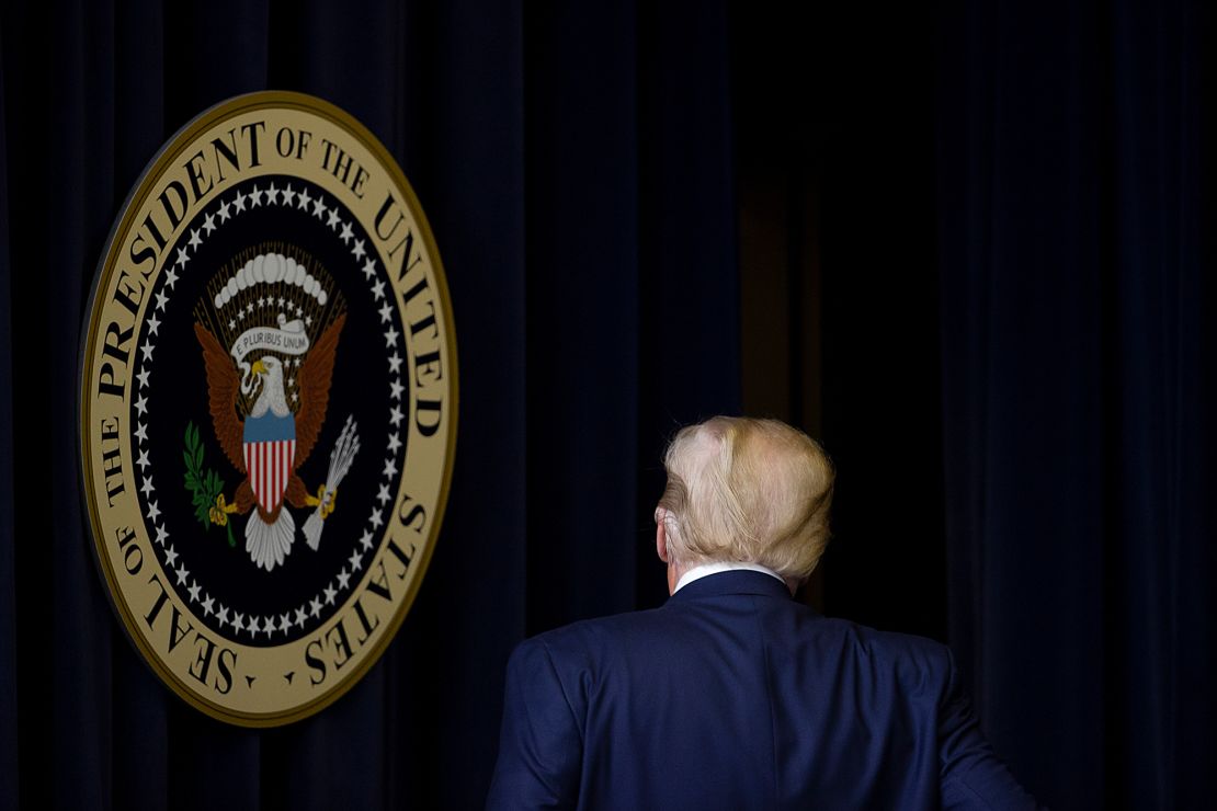 President Donald Trump walks out after speaking at the Operation Warp Speed Vaccine Summit on December 8, 2020 in Washington, DC.