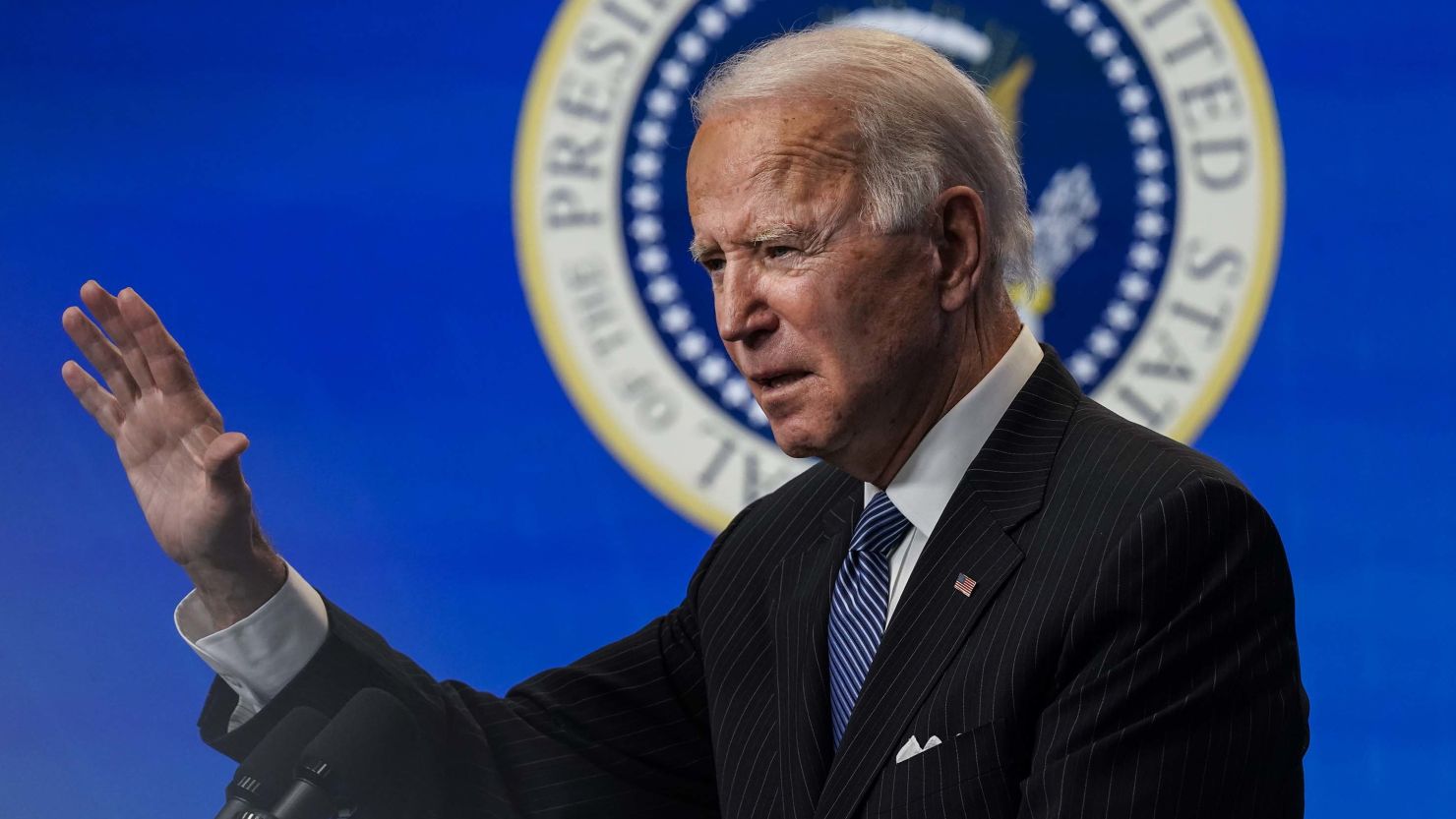 Biden speaks in the South Court Auditorium of the White House complex on January 25, 2021 in Washington, DC. 