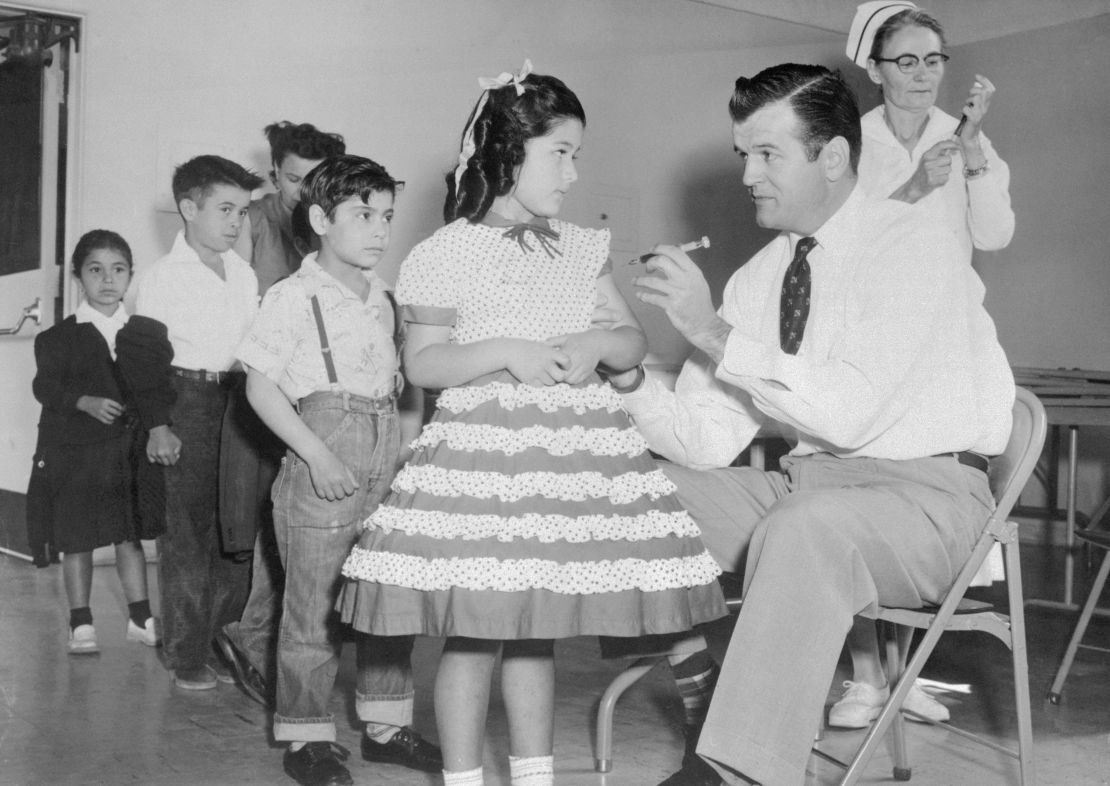 Children in San Ysidro, California, get their Salk vaccine shots during San Diego's 1955 mass inoculation.