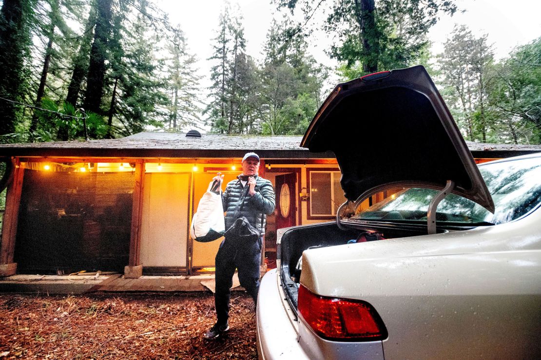 Charles Bogray evacuates from his Boulder Creek home near the CZU Lightning Complex Fire burn zone in Santa Cruz County, on Tuesday, January 26.