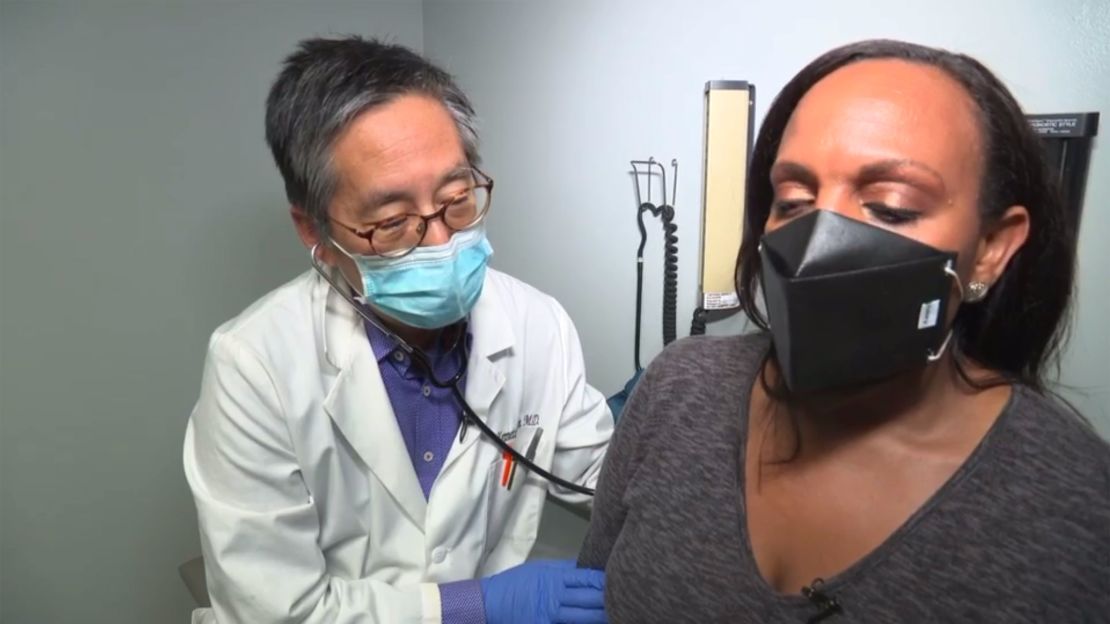 Stephanie Elam gets an "abbreviated physical exam" from Dr. Kenneth Kim.