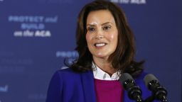 SOUTHFIELD, MICHIGAN - OCTOBER 16: Gov. Gretchen Whitmer introduces Democratic presidential nominee Joe Biden delivers remarks about health care at Beech Woods Recreation Center October 16, 2020 in Southfield,m Michigan. With 18 days until the election, Biden is campaigning in Michigan, a state President Donald Trump won in 2016 by less than 11,000 votes, the narrowest margin of victory in the state's presidential election history. (Photo by Chip Somodevilla/Getty Images)