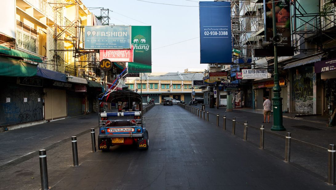 <strong>Khao San Road, 2021</strong><strong>:</strong> Today's Khao San is deserted due to recent government lockdown restrictions to prevent the spread of Covid-19. 