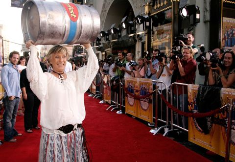 Leachman raises a keg at the premiere of the movie "Beerfest" in 2006.