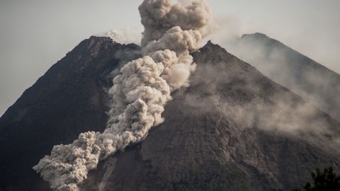 Mount Merapi, Indonesias most active volcano, spews rocks and gas for another day in Yogyakarta on January 27, 2021. 