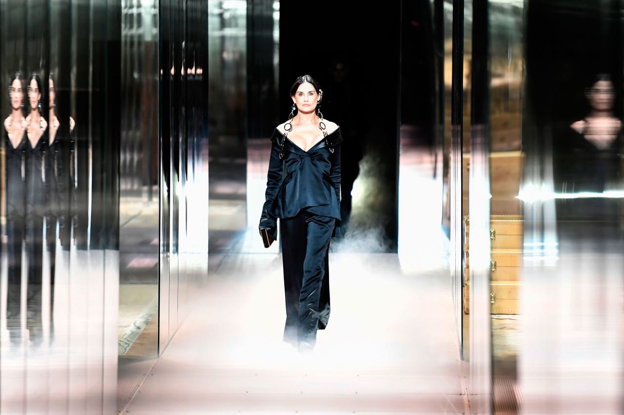 Demi Moore walks the runway at a presentation of Fendi's Spring-Summer 2021 collection at Paris Haute Couture Fashion Week.