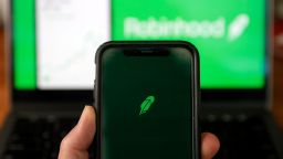In this photo illustration, the Robinhood logo is displayed on an iPhone on December 17, 2020 in San Anselmo, California. 