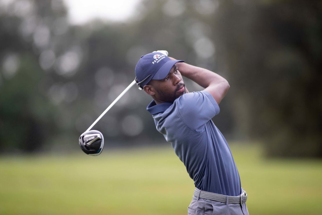 Johnson plays a hole at Seminole Legacy Golf Club. 