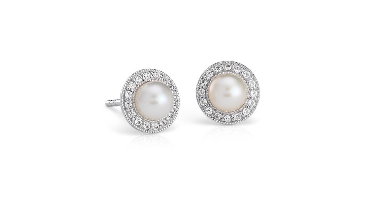 Blue Nile Vintage-Inspired Freshwater Cultured Pearl and White Topaz Halo Earrings