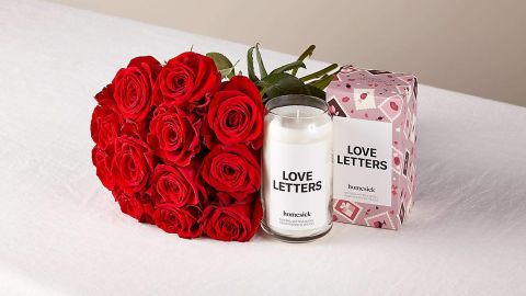 One Dozen Red Roses and Homesick Candle
