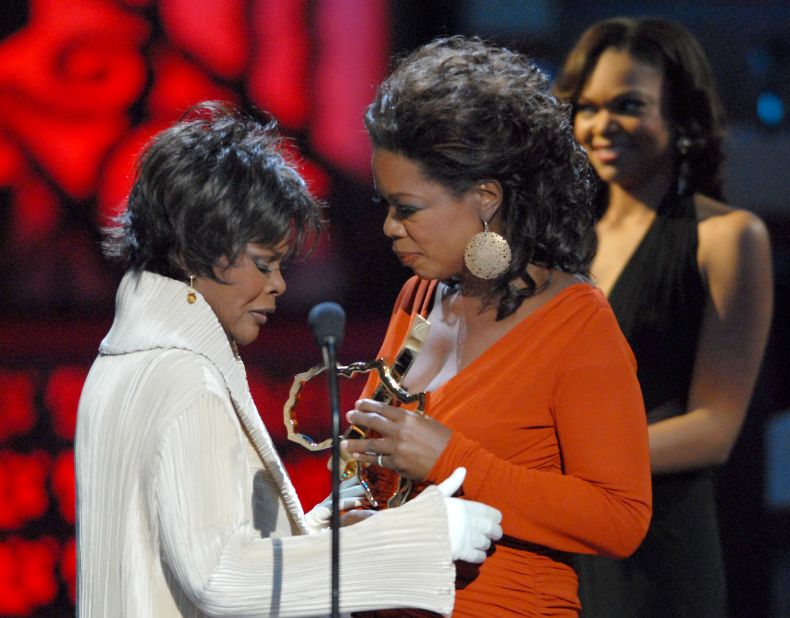 Oprah Winfrey presents the Distinguished Career Achievement award to Tyson during the 2006 Black Movie Awards.