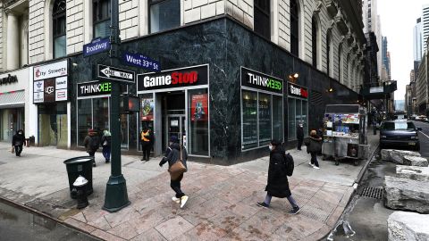People walk past a GameStop store in Midtown Manhattan on Jan. 27.