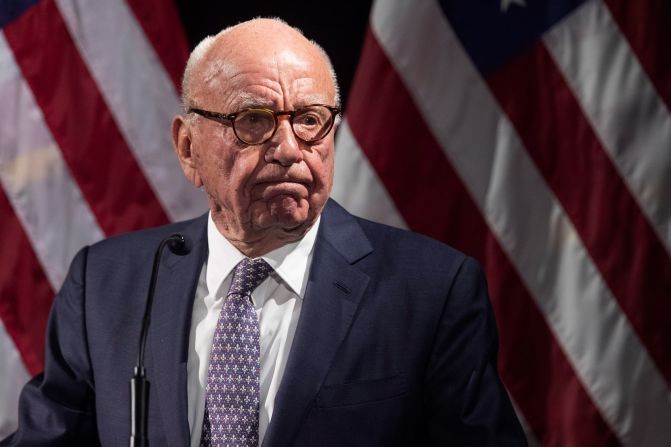 Murdoch pauses while introducing US Secretary of State Mike Pompeo during the Herman Kahn Award Gala in New York in 2019.