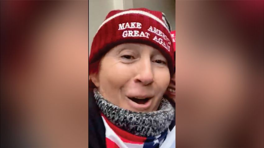 Dawn Bancroft, seen here in an frame from a video referenced in the criminal complaint, was charged for her role in the Hanuary 6 riots at the capitol