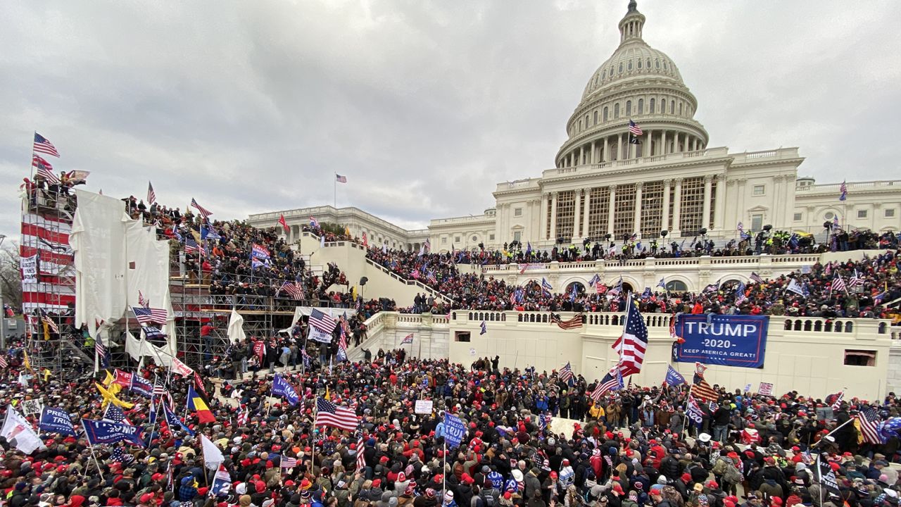 President Donald Trump supporters gather outside the Capitol in Washington on January 6, 2021.