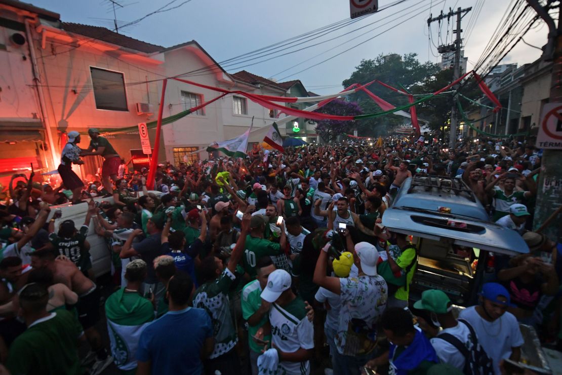 Palmeiras fans celebrate in Sao Paulo after the Copa Libertadores final. 