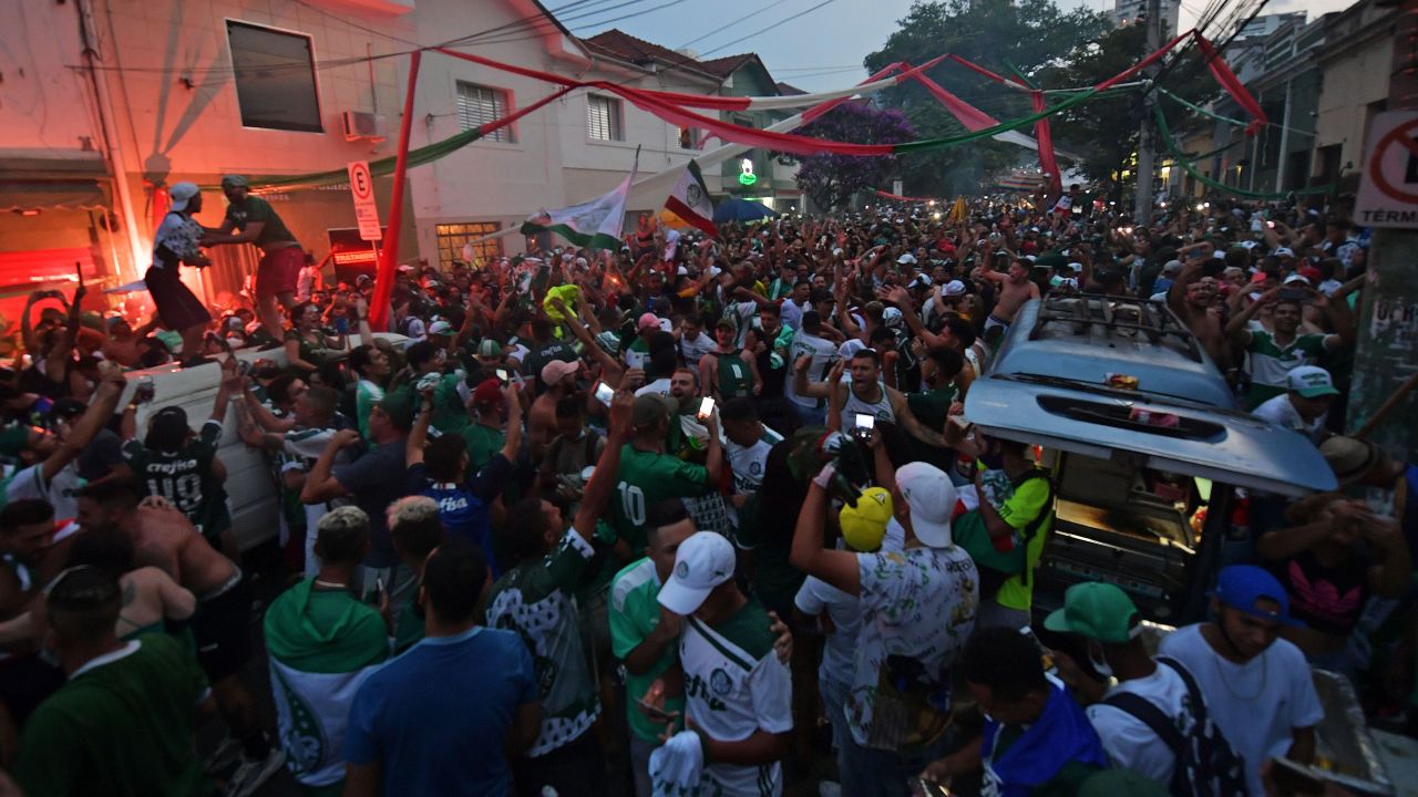 Palmeiras fans celebrate in Sao Paulo after the Copa Libertadores final. 