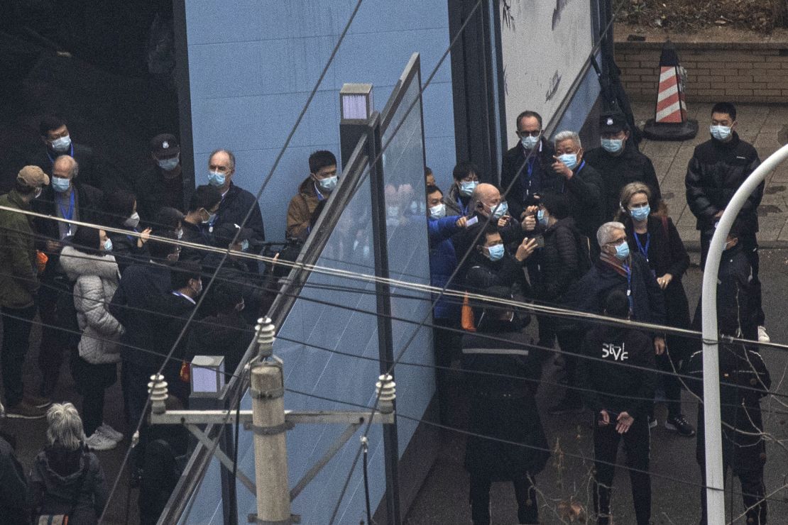 Investigative team members of the World Health Organization visit Huanan seafood market in Wuhan on January 31, 2021 in Wuhan, China.