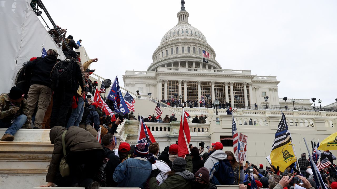 Pro-Trump protesters gather outside the US Capitol Building on January 06, 2021 in Washington, DC. The protest gave way to riots.