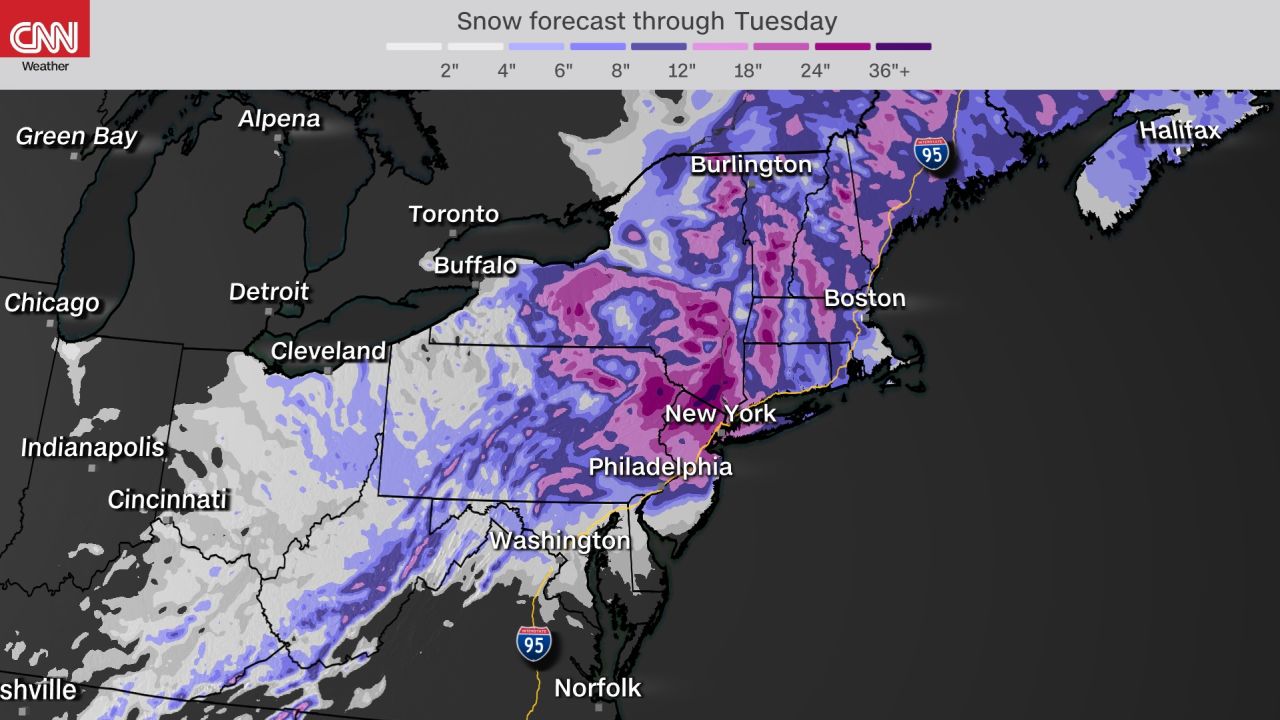 Snow totals forecast through Tuesday