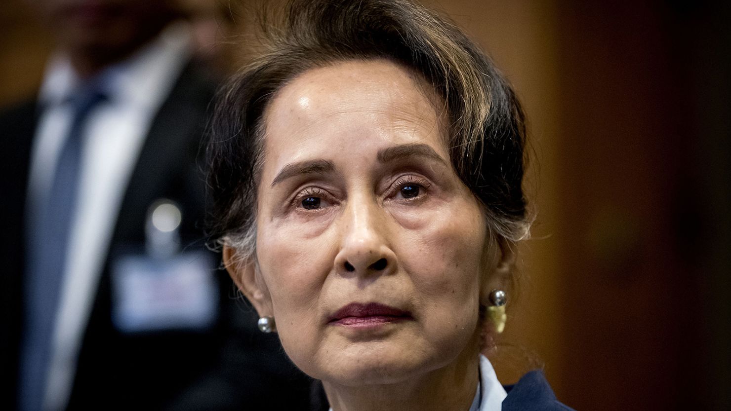 Myanmar's State Counselor Aung San Suu Kyi looks on before the UN's International Court of Justice on December 11, 2019. 