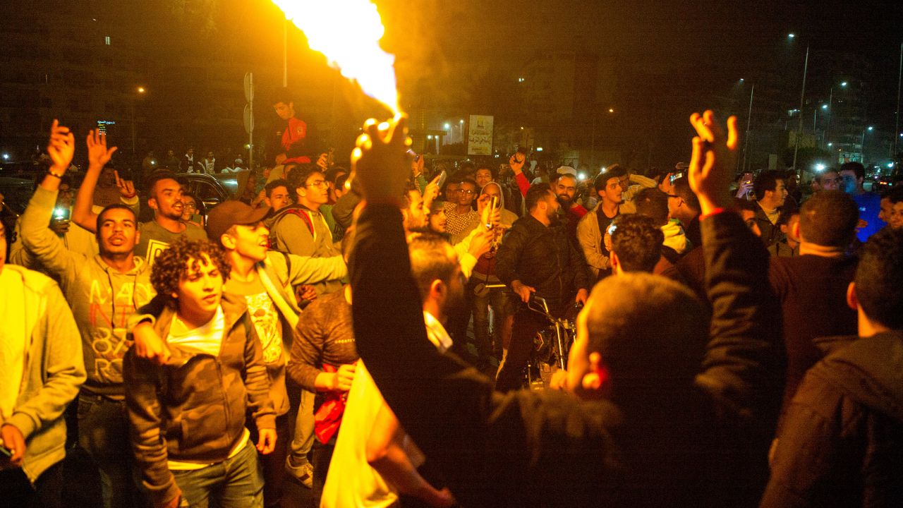 Al-Ahly supporters celebrate in Cairo after their team beat Zamalek on 27 November 2020, Cairo, Egypt.