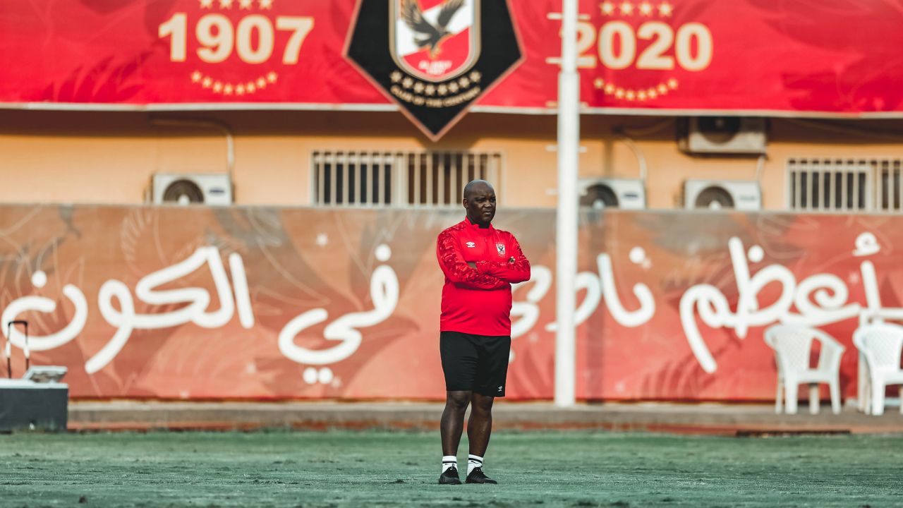 Al Ahly coach Pitso Mosimane oversees his team's training session in Cairo. 