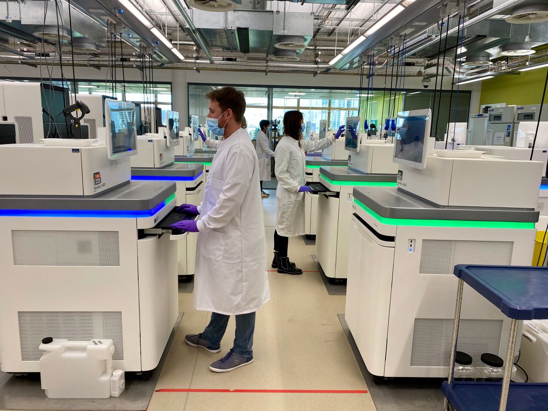 Rows of sequencers at the Sanger Institute. Each machine costs around £1 million (around $1.37 million) and has to be placed on a reinforced metal plate as they are so heavy. 
