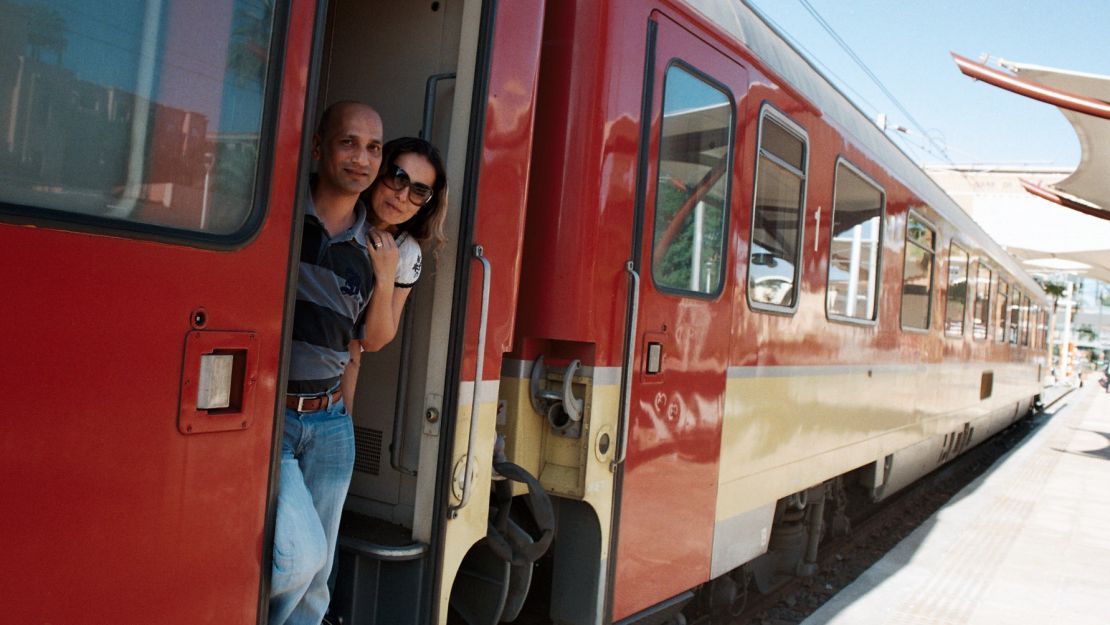 Feliciano and Sah settled in London after two years of meeting on vacation, including on a train to Casablanca, Morocco, pictured here.