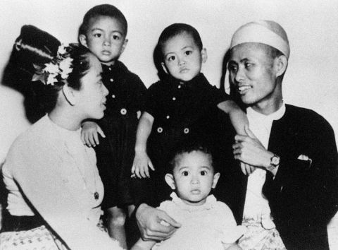 Suu Kyi, front center, is seen with her parents and her two elder brothers in 1947. Her father, Aung San, was the commander of the Burma Independence Army and helped negotiate the country's independence from Britain. He was assassinated on July 19, 1947. Suu Kyi's mother, Ma Khin Kyi, was a diplomat who was once an ambassador to India.