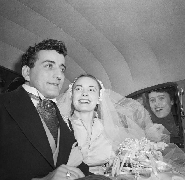 Bennett and his first wife, Patricia, leave St. Patrick's Cathedral in Manhattan after their wedding in 1952.