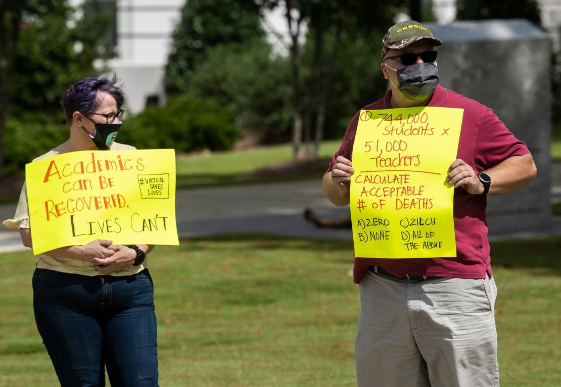 Alabama Teachers Against Covid-19 protest the reopening of schools in Montgomery, Alabama, on July 23, 2020.