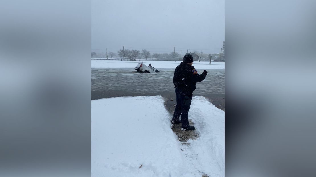 Firefighters found the vehicle floating about 40 feet from the shore.