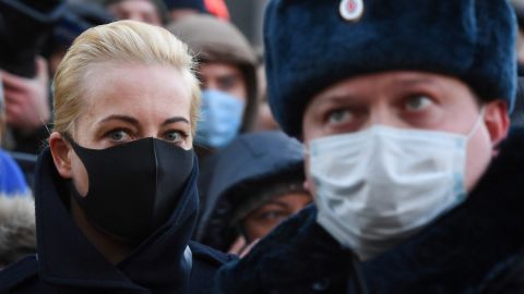 Navalny's wife, Yulia Navalnaya, arrives at the court on Tuesday.