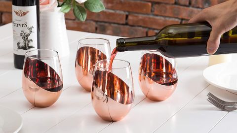 MyGift Modern Copper Stemless Wine Glasses, Set of 4