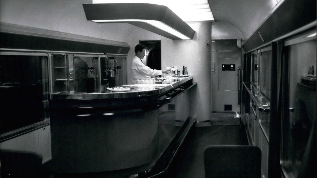 <strong>Shaken not stirred: </strong>This image from 1964 shows the bar of a new Trans Europe Express service connecting Paris, Brussels and Amsterdam.