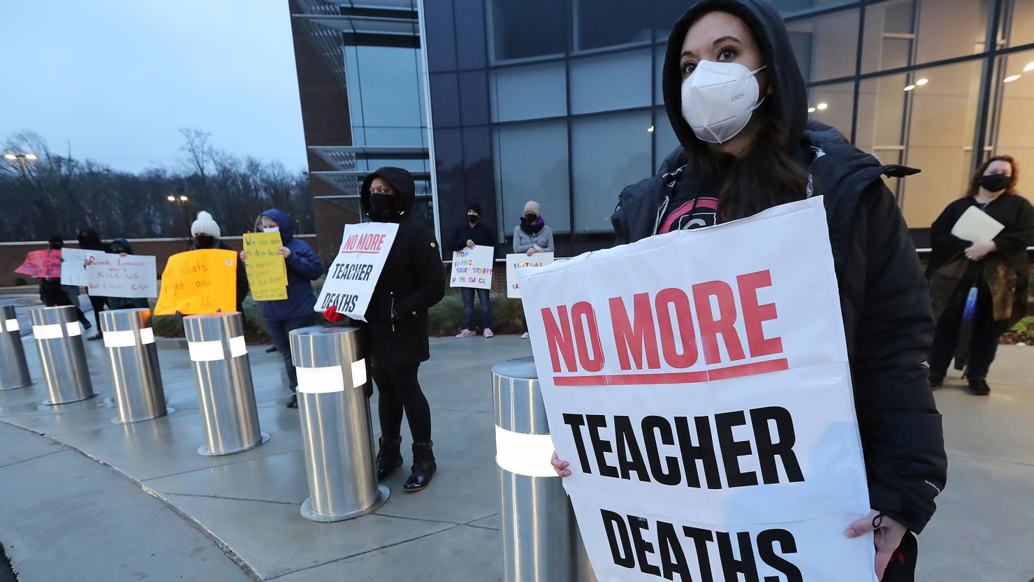 School counselor Jennifer Susko is one of hundreds of Cobb County teachers and staff who protested over Covid-19 safety concerns during a school board meeting on January 21, 2021.