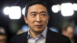 Andrew Yang, founder of Venture for America and 2020 Democratic presidential candidate, stands in the spin room following the Democratic presidential debate at Saint Anselm College in Manchester, New Hampshire, U.S., on Friday, Feb. 7, 2020. The New Hampshire debates often mark a turning point in a presidential campaign, as the field of candidates is winnowed and voters begin to pay closer attention. Photographer: Adam Glanzman/Bloomberg via Getty Images