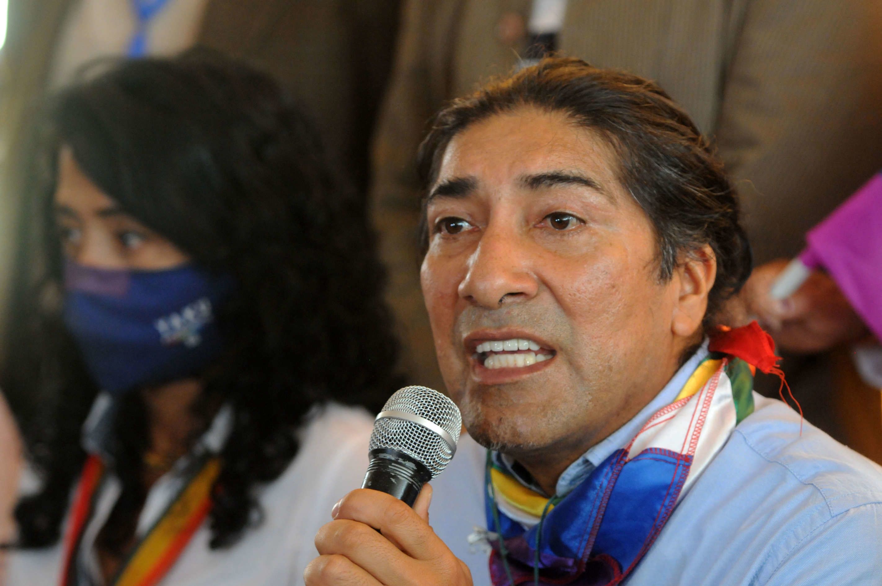 Yaku Perez, presidential candidate for the Claro Que Se Puede alliance,  consisting of the Socialist Party, Popular Unity and Democracy parties,  speaks during an event to present his government plan, in Quito