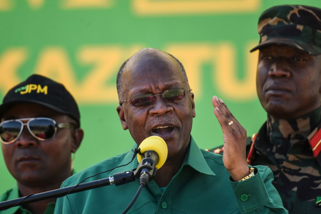 Tanzania's President John Magufuli speaks at a campaign launch event at the Jamhuri stadium in Dodoma, Tanzania, on August 29, 2020.