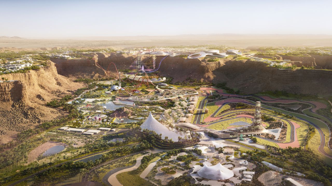A rendering of Six Flags Qiddiya, due to open in Saudi Arabia in 2023. 