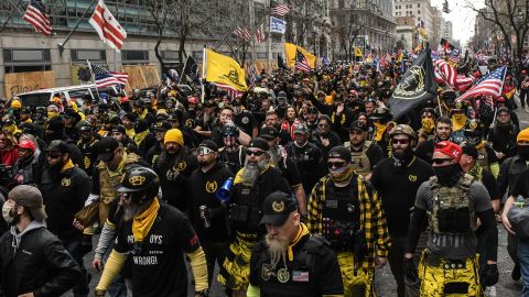 Members of the Proud Boys march during a protest on December 12, 2020, in Washington, DC. 