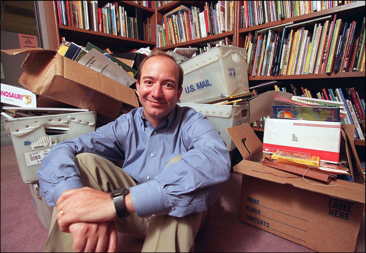 Bezos is seen in 1996, a year after he started Amazon.com. At the time it was just an online bookseller.