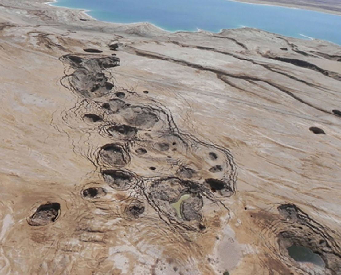 These sinkhole depressions were observed in mud flat sediments  near the Dead Sea in Israel.