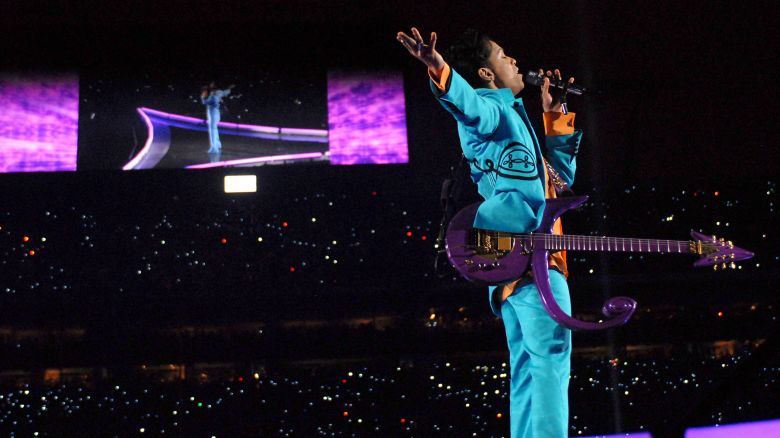 Prince performs at half time during Super Bowl XLI between the Indianapolis Colts and Chicago Bears at Dolphins Stadium in Miami, Florida on February 4, 2007. (Photo by Kevin Mazur/Getty Images)