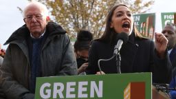 Sen. Bernie Sanders (I-VT) (L) and Rep. Alexandria Ocasio-Cortez (D-NY) hold a news conference to introduce legislation to transform public housing as part of their Green New Deal proposal outside the U.S. Capitol November 14, 2019 in Washington, DC. 