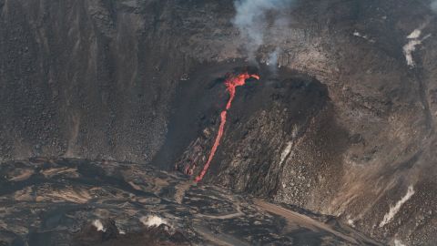 The weaker of the two active fissures in Kīlauea's summit eruption pictured on December 22, 2020.