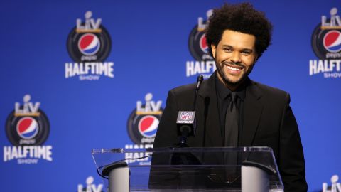 What if The Weeknd's Super Bowl halftime show set just looked like a postgame press conference dais?