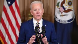 US President Joe Biden speaks about foreign policy at the State Department in Washington, DC, on February 4, 2021. - Biden said the US will confront 'authoritarianism' of China and Russia. (Photo by SAUL LOEB / AFP) (Photo by SAUL LOEB/AFP via Getty Images)
